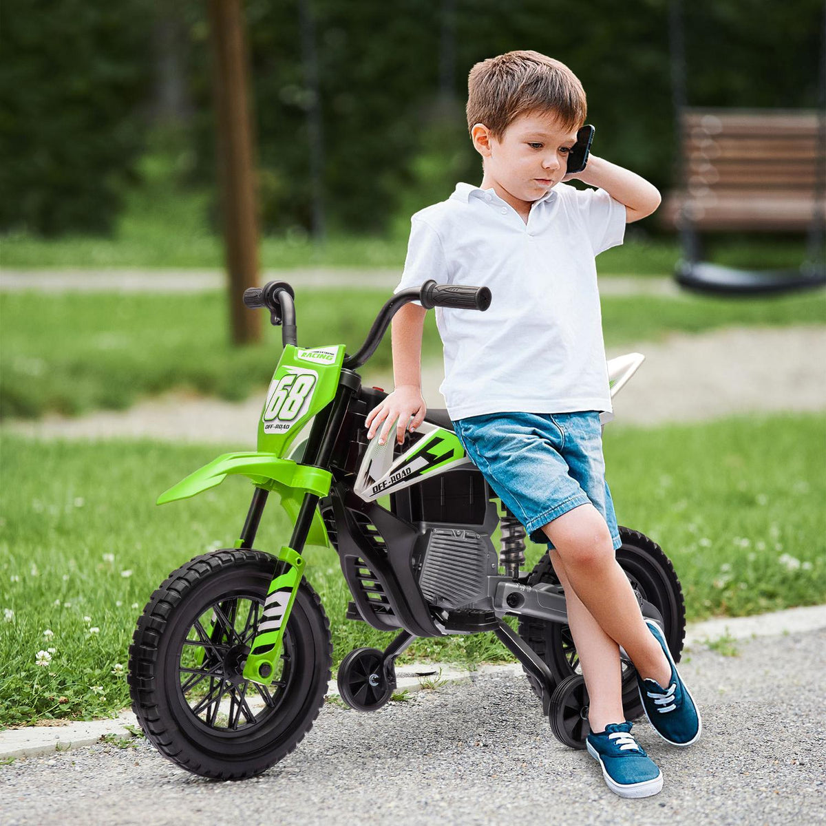 Moto elettrica per bambini, 12V, musica, 3-6 anni, verde
