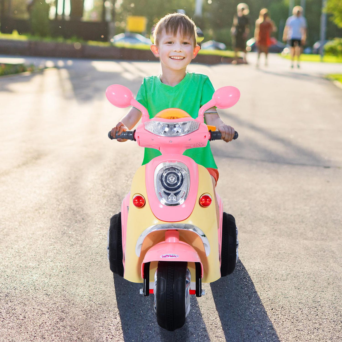 Moto électrique pour enfant – 6V, tricycle, rose/jaune