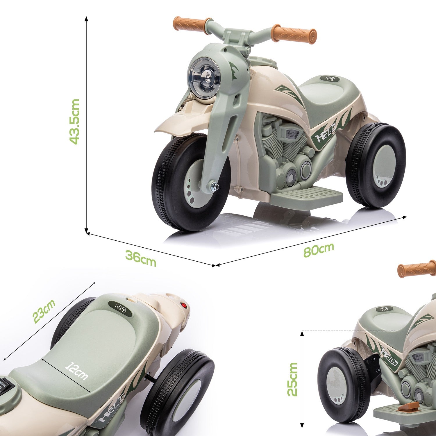 Elmotorcykel för barn, 6V barnmotorcykel med musik, blåser 2,5-3 km/h, för 2-5 år gamla barn