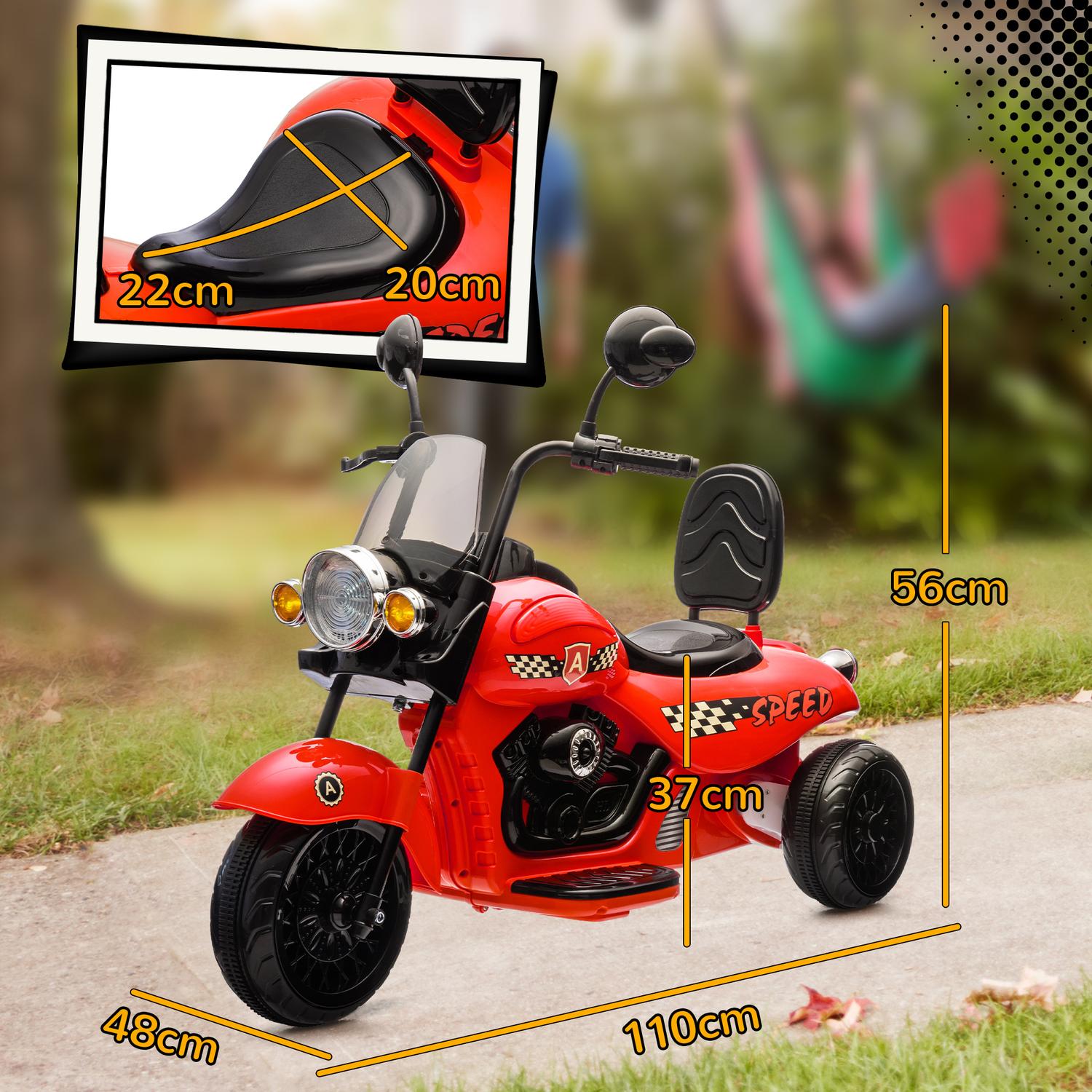 Elmotorcykel för barn, LED, Musik, 3-6 år, Röd