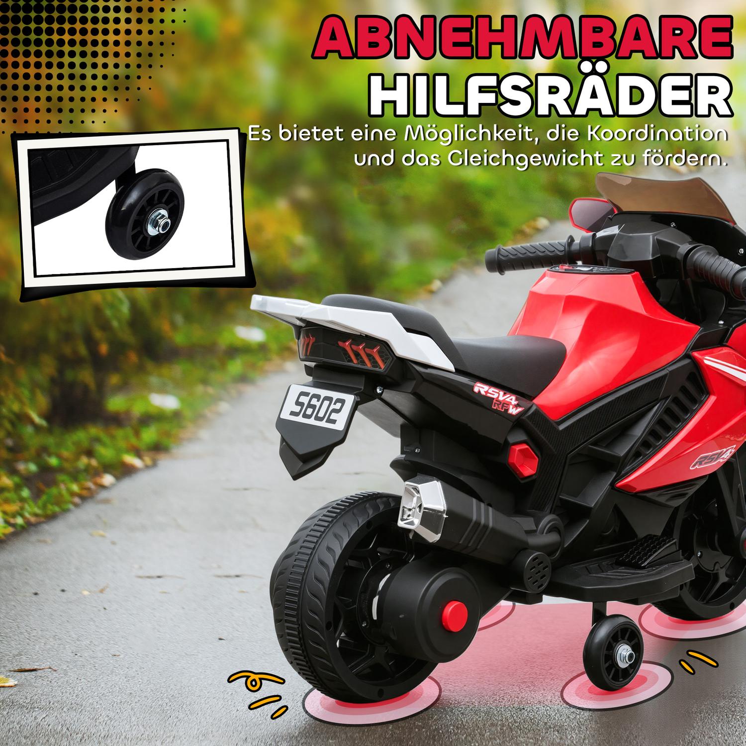 Elmotorcykel för barn, Tuta, Strålkastare, Musik, Röd