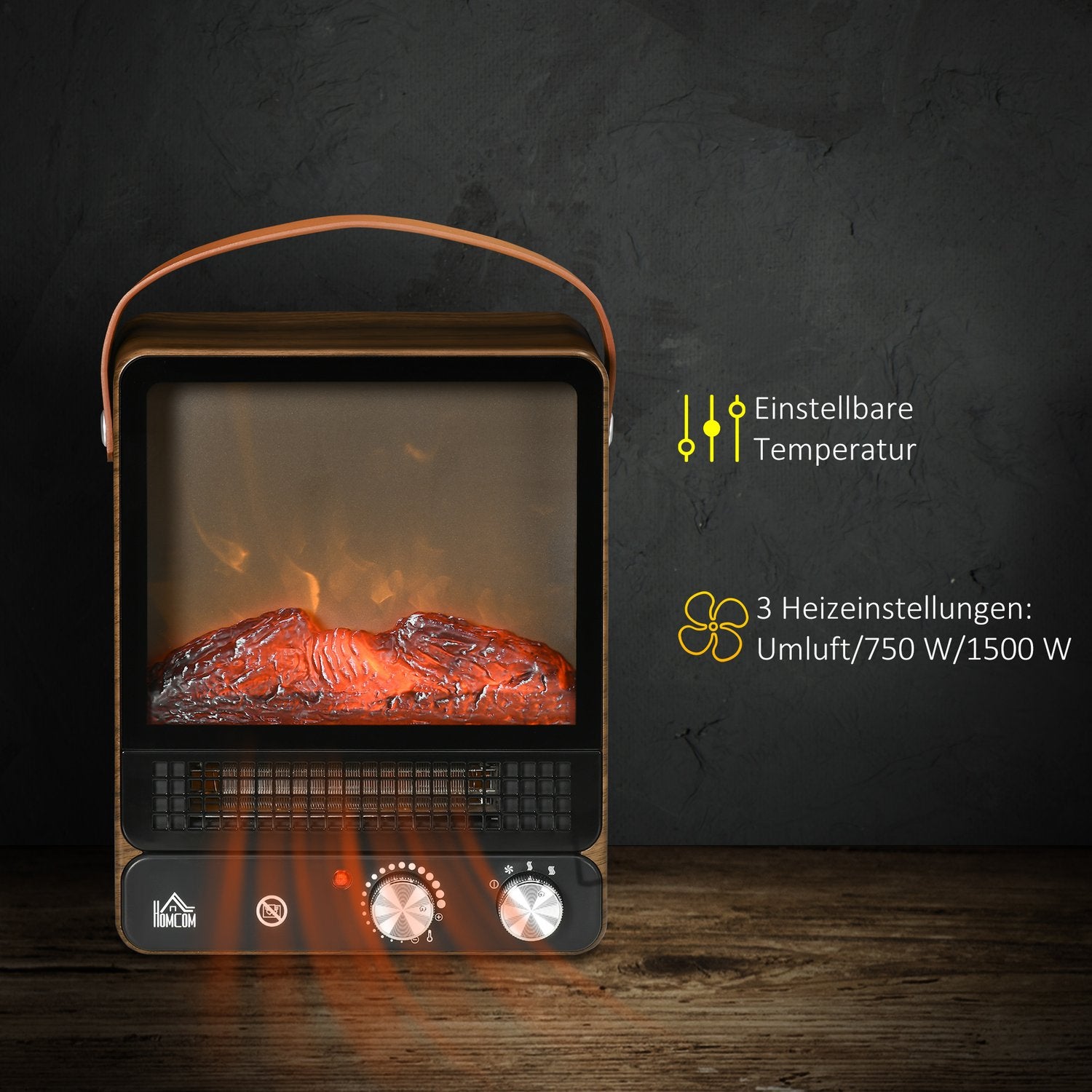 Elspis 750/1500W, Flameffekt, Lågt ljud