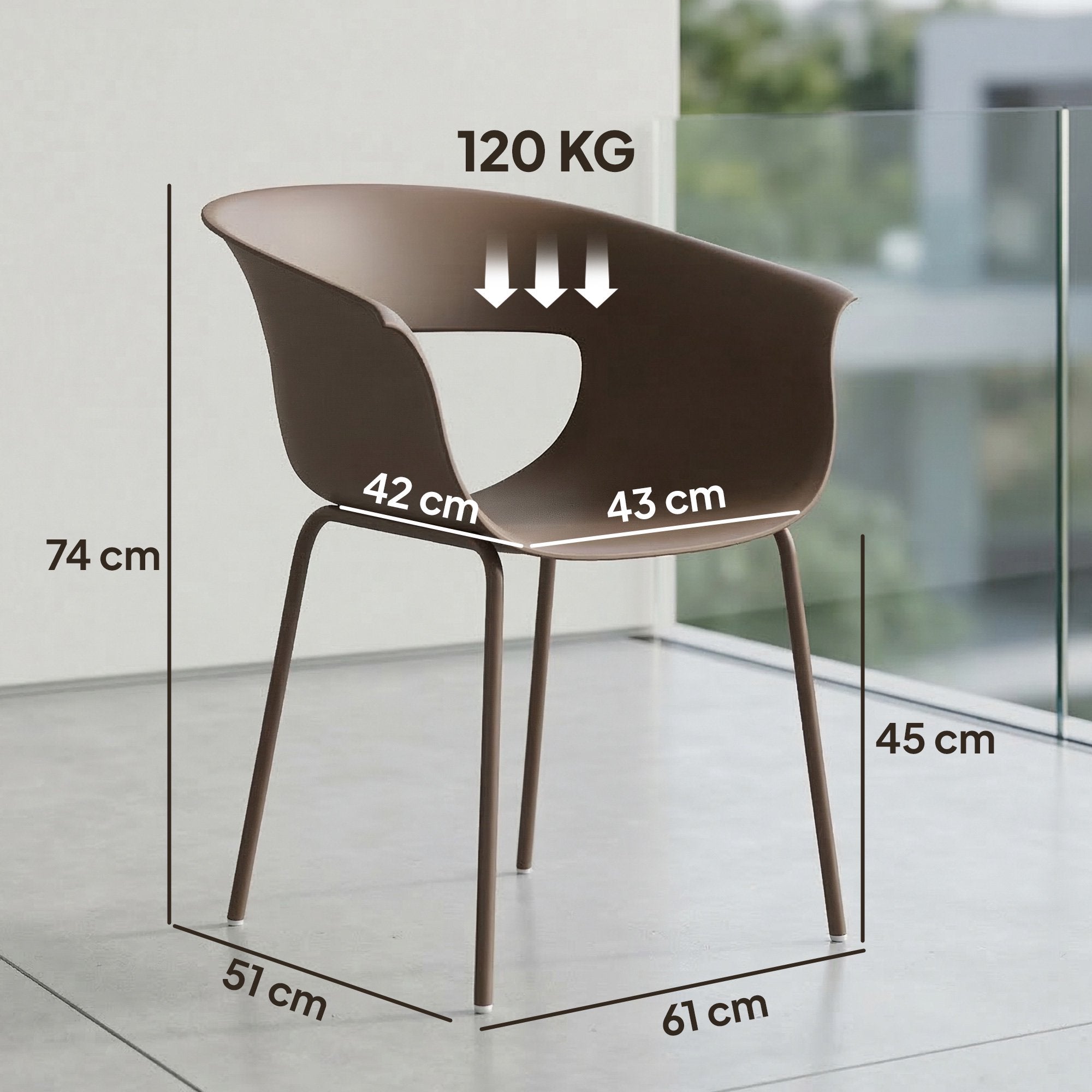 Ergonomiska trädgårdsstolar för utomhusbruk, set om 4, väderbeständiga, kaffe