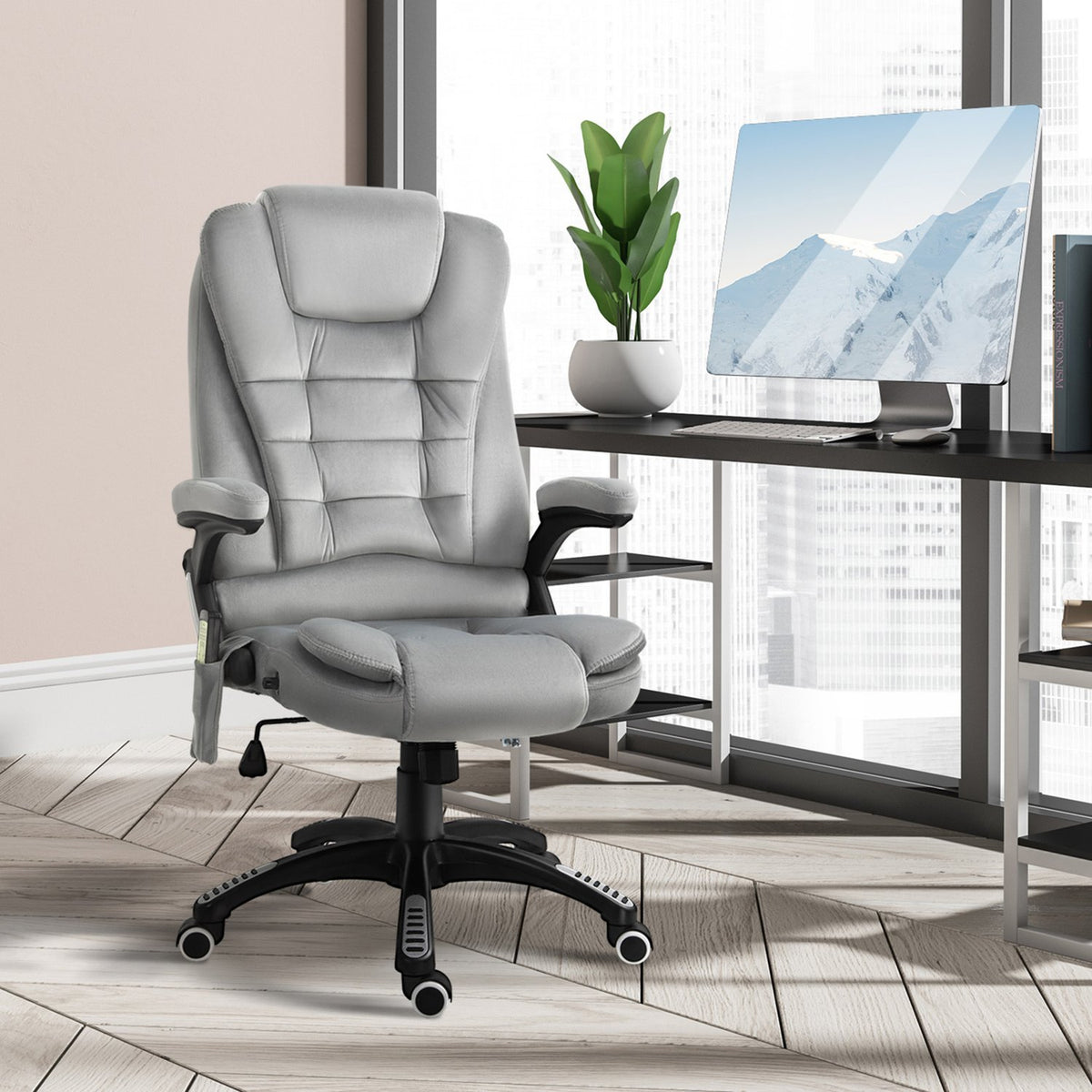 Poltrona massaggiante ergonomica grigia – regolabile in altezza ufficio/gaming