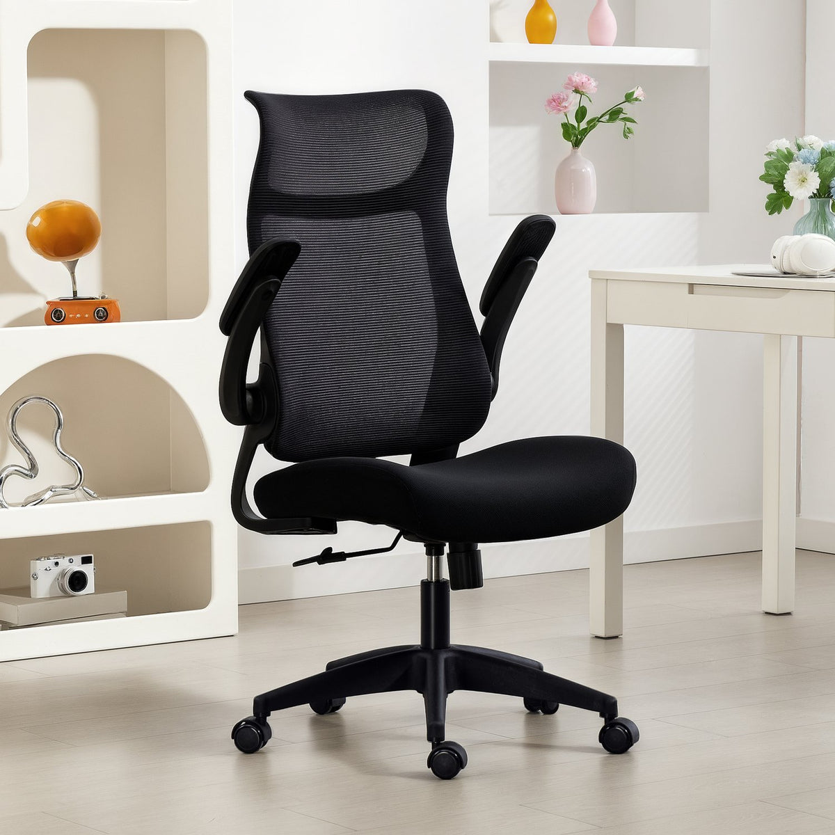 Ergonomisk kontorsstol, 3D-armstöd, nätrygg, svart
