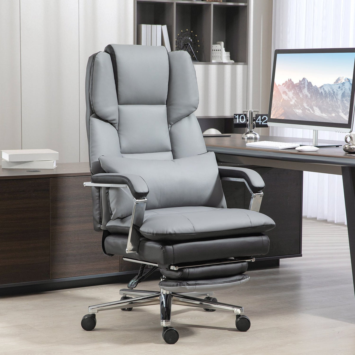 Sedia da ufficio ergonomica, dondolante, portata 180 kg, pelle grigio chiaro