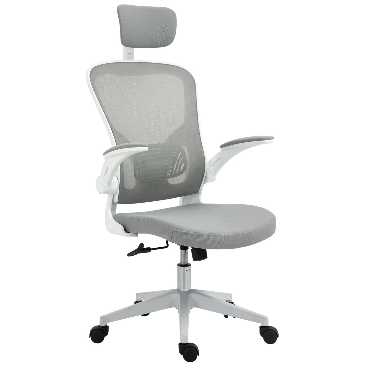 Ergonomischer Bürostuhl, hohe Rückenlehne mit Lendenstütze, grau