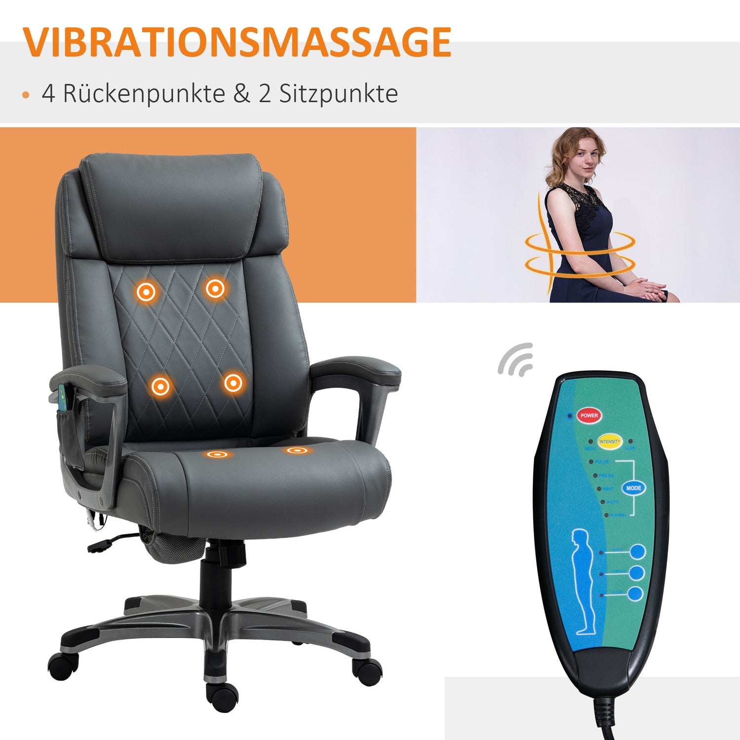 Ergonomisk kontorsstol i grått konstläder med massage