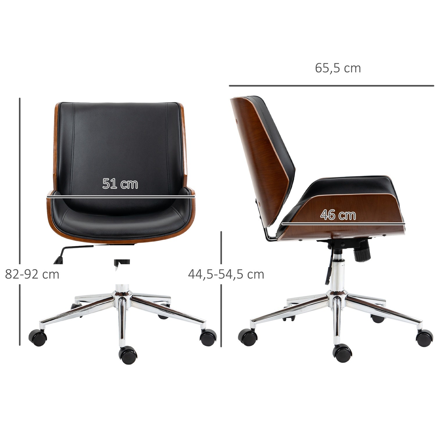 Ergonomisk kontorsstol i svart konstläder, gungande, 120 kg kapacitet