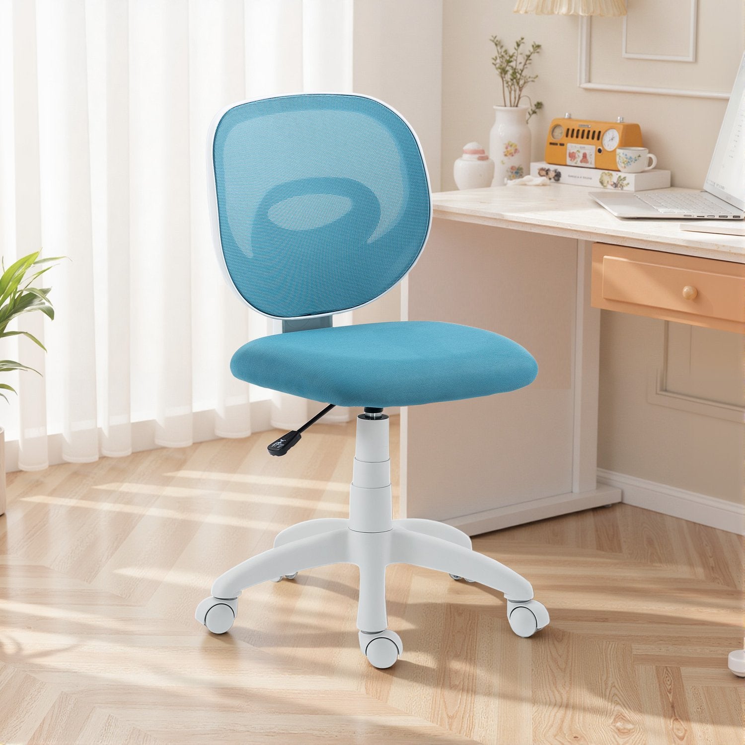 Ergonomisk kontorsstol, justerbar höjd, blått nät