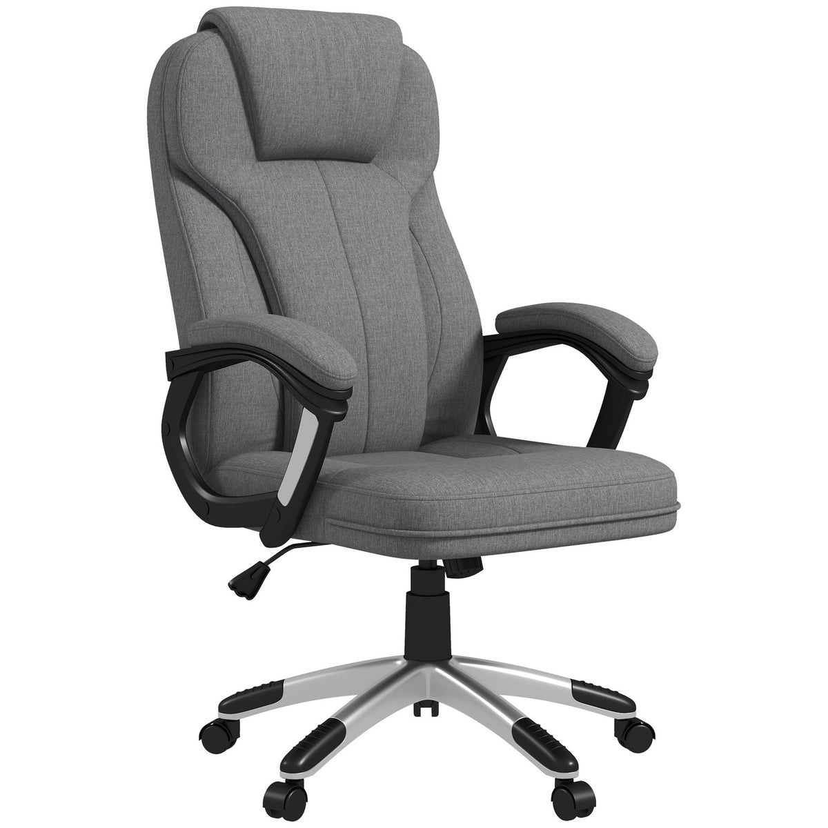 Ergonomischer Bürostuhl – verstellbare Höhe, graues Leinen, Kopfstütze