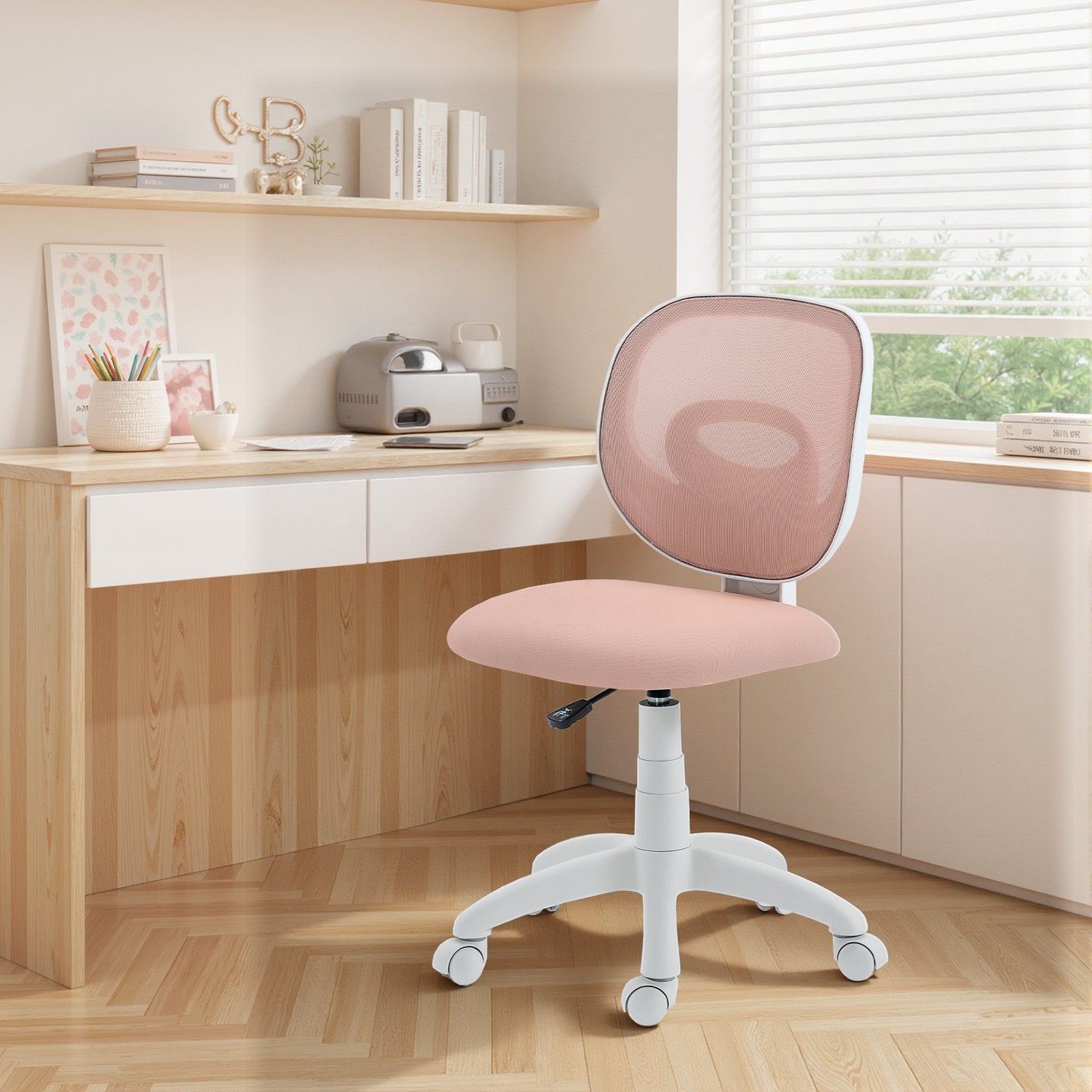 Ergonomisk kontorsstol, justerbar höjd, rosa