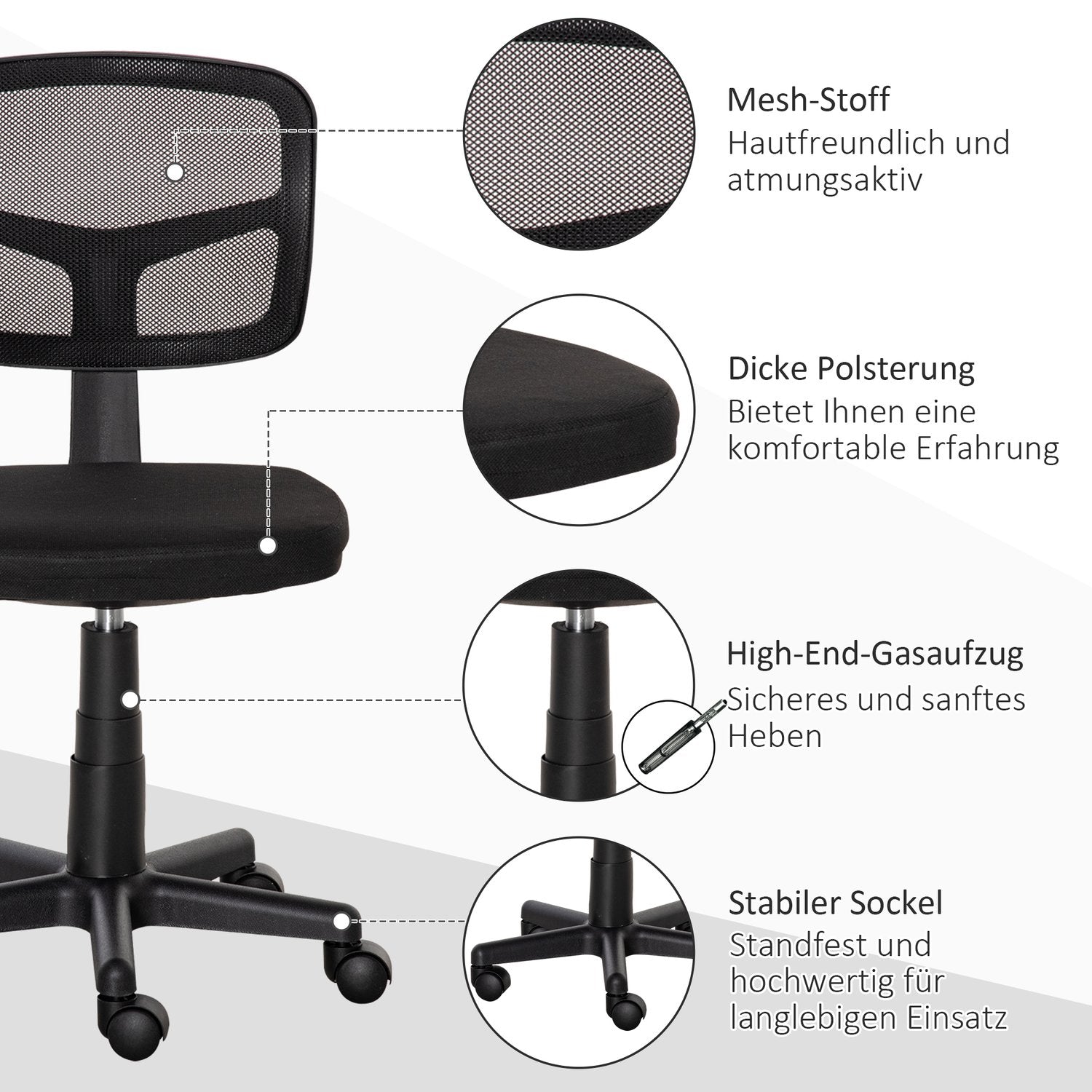 Ergonomisk kontorsstol, justerbar höjd, svart mesh