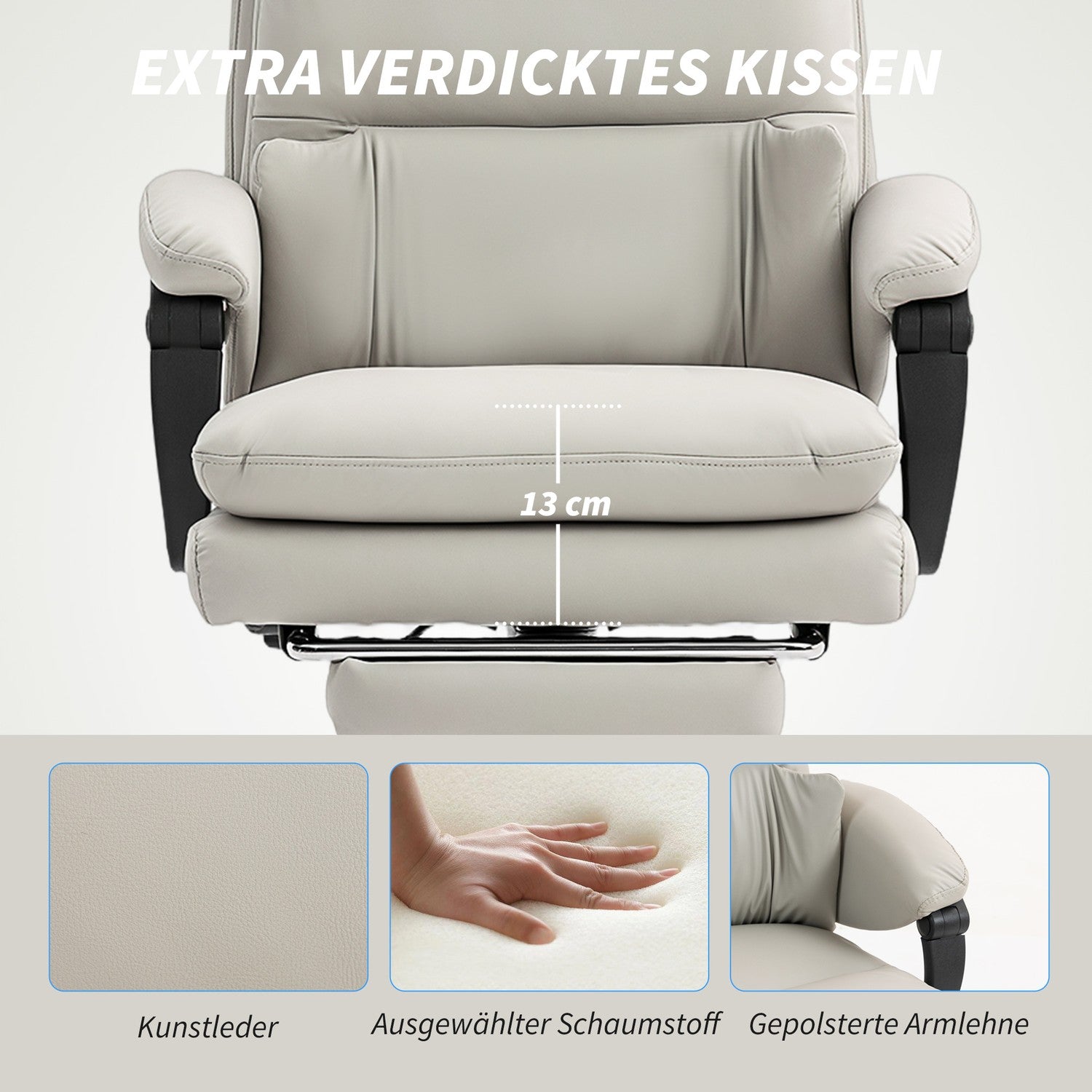 Ergonomisk kontorsstol, justerbar, svankstöd, ljusgrå