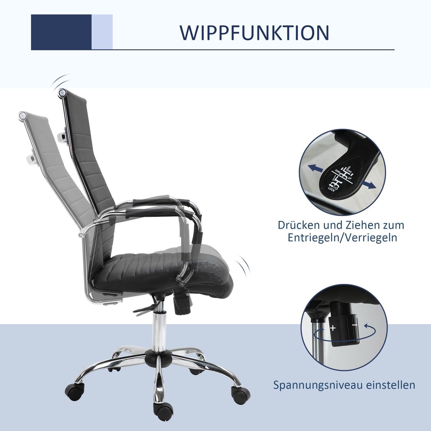 Ergonomisk kontorsstol, justerbart konstläder, svart