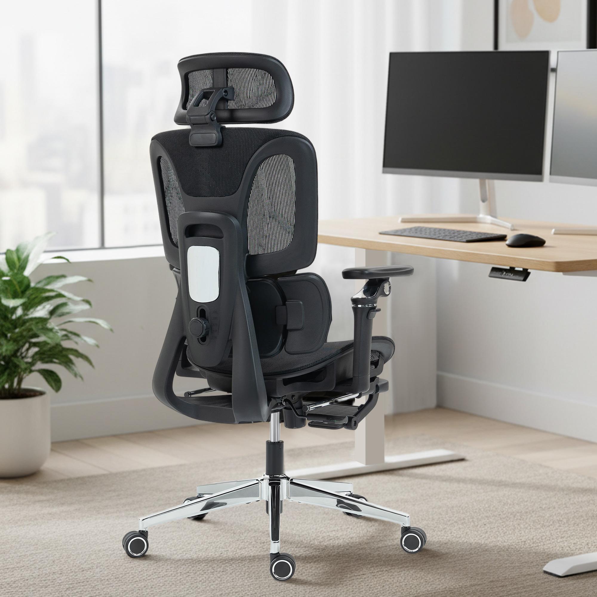 Ergonomisk kontorsstol, justerbart svank- och nackstöd, svart nät