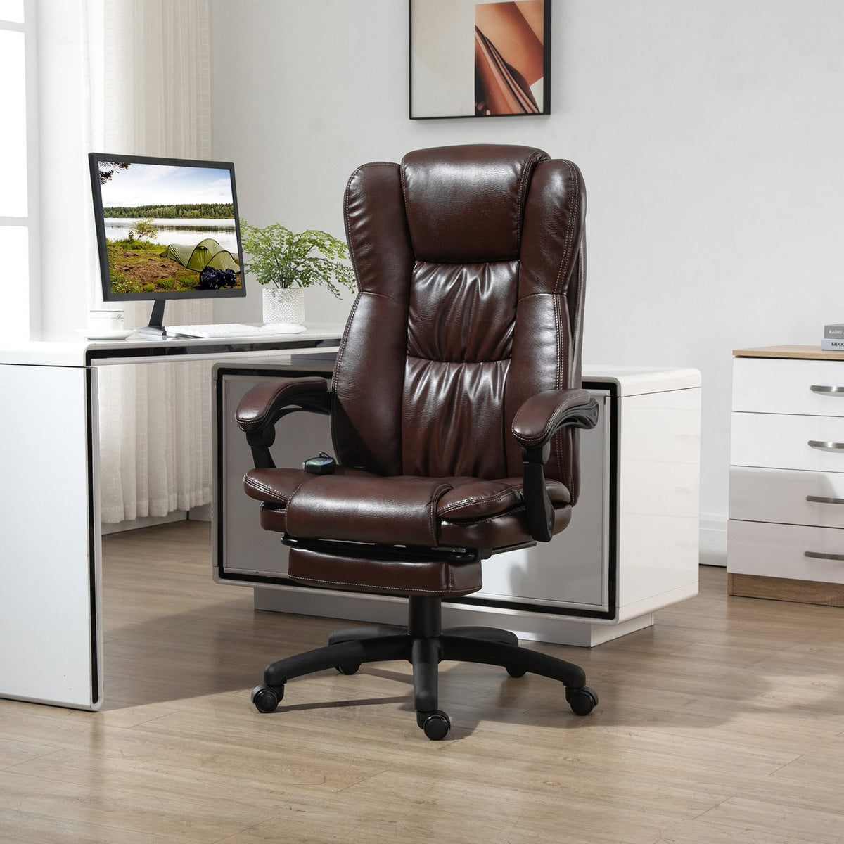 Sedia da ufficio ergonomica, similpelle reclinabile