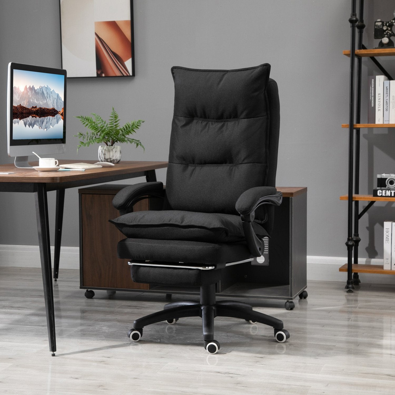 Ergonomisk kontorsstol, massage & recline med fotstöd, svart