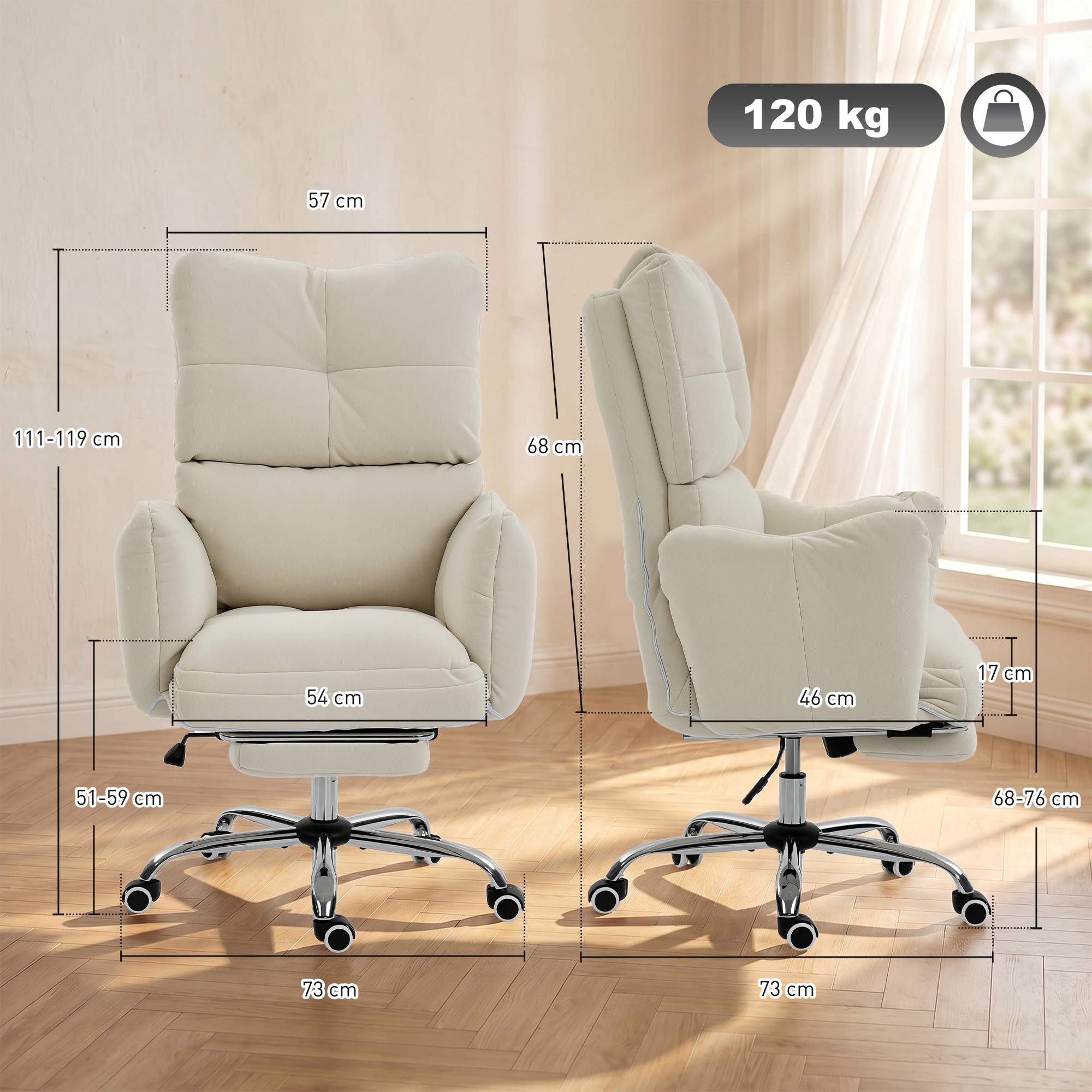 Ergonomisk kontorsstol med fotstöd, justerbart ryggstöd
