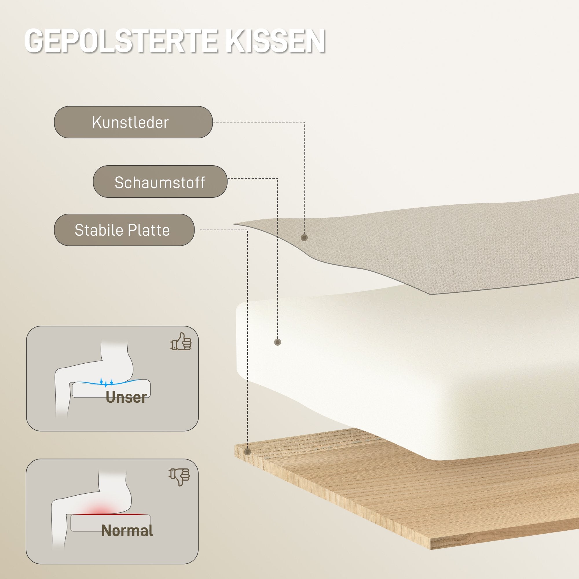 Ergonomisk kontorsstol med fotstöd, konstläder, beige/svart
