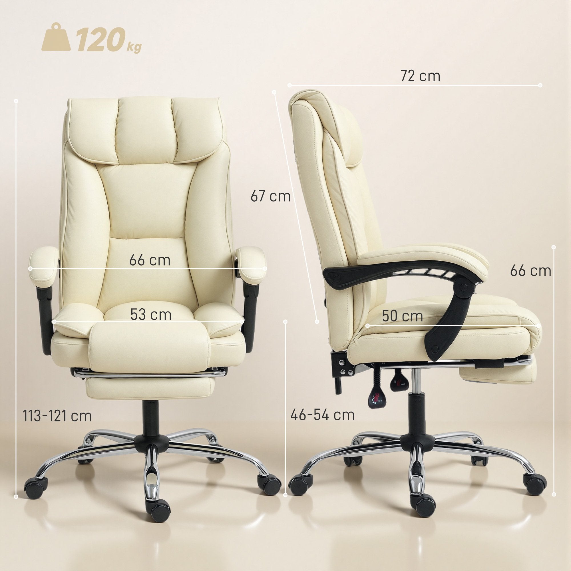 Ergonomisk kontorsstol med fotstöd, konstläder, beige/svart
