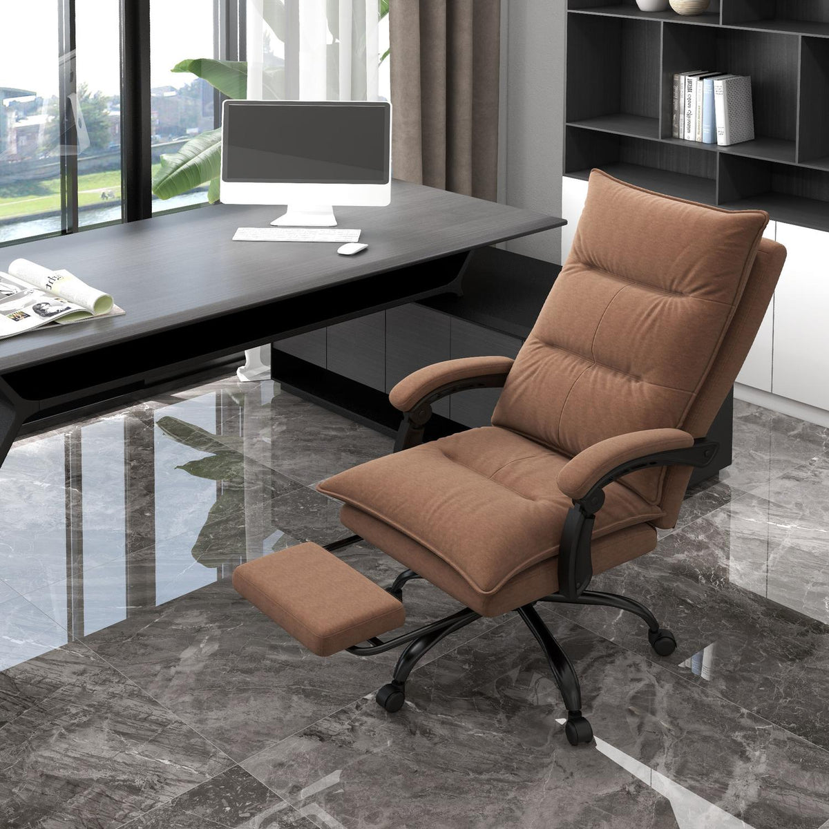 Chaise de bureau ergonomique avec massage, inclinaison 155° – marron
