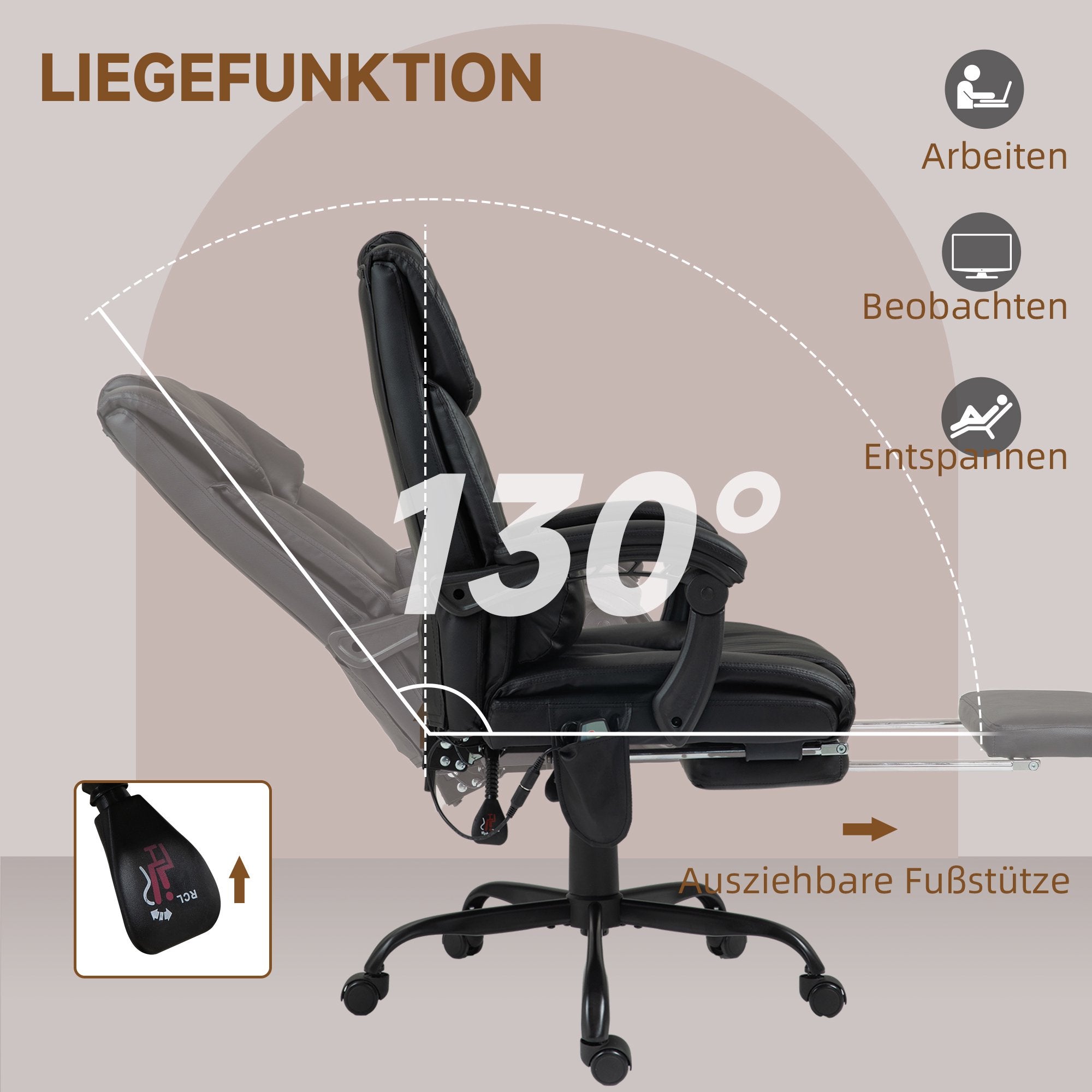 Ergonomisk kontorsstol med massage, fotstöd, svart