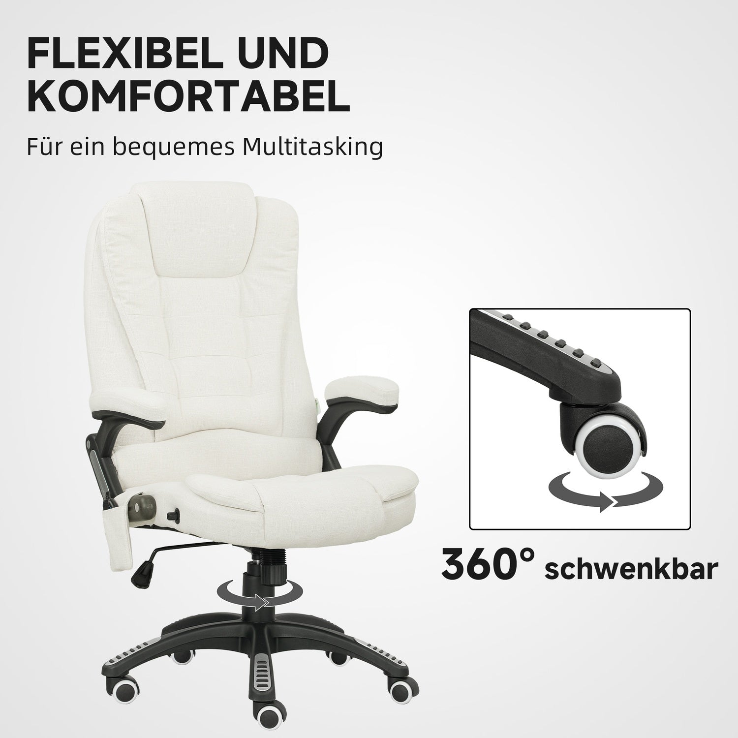 Ergonomisk kontorsstol med massage, gräddvit, 68x72x110-120 cm