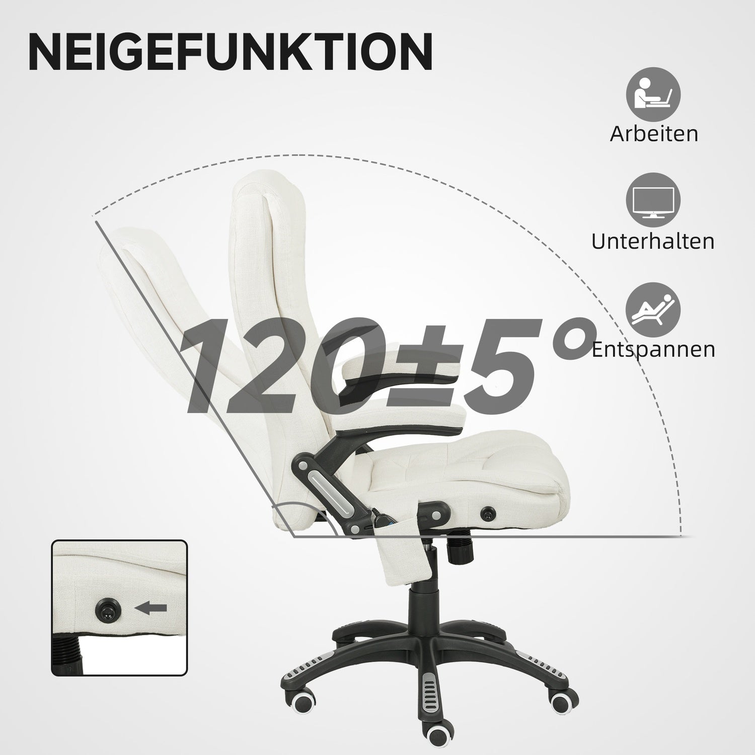 Ergonomisk kontorsstol med massage, gräddvit, 68x72x110-120 cm