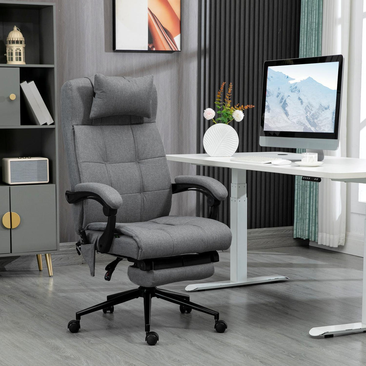 Chaise de bureau ergonomique avec massage & chauffage lombaire, gris