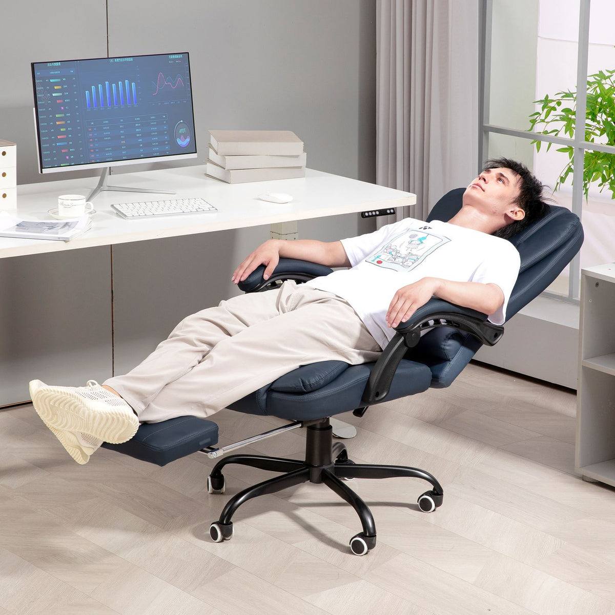 Chaise de bureau ergonomique avec massage et inclinaison, bleu
