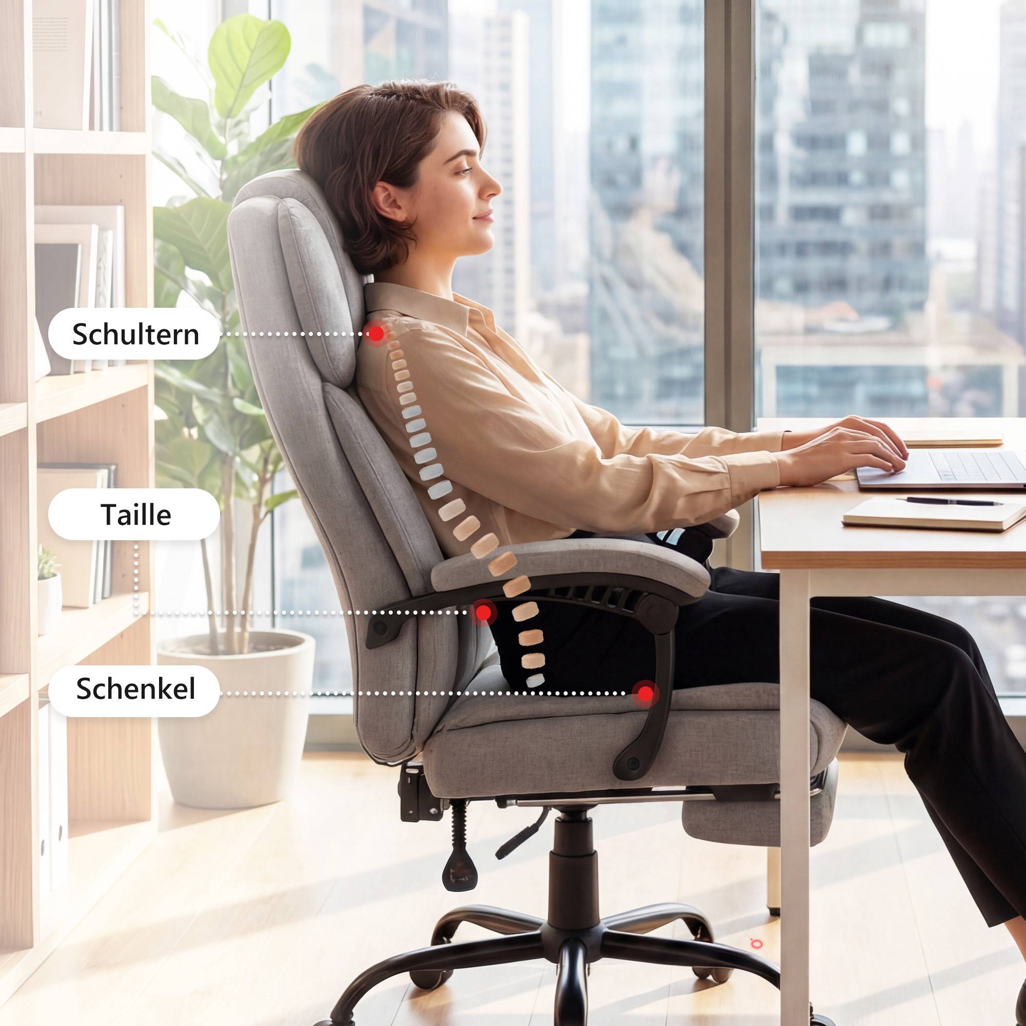 Ergonomisk kontorsstol med massage och värme, lutningsbar 135