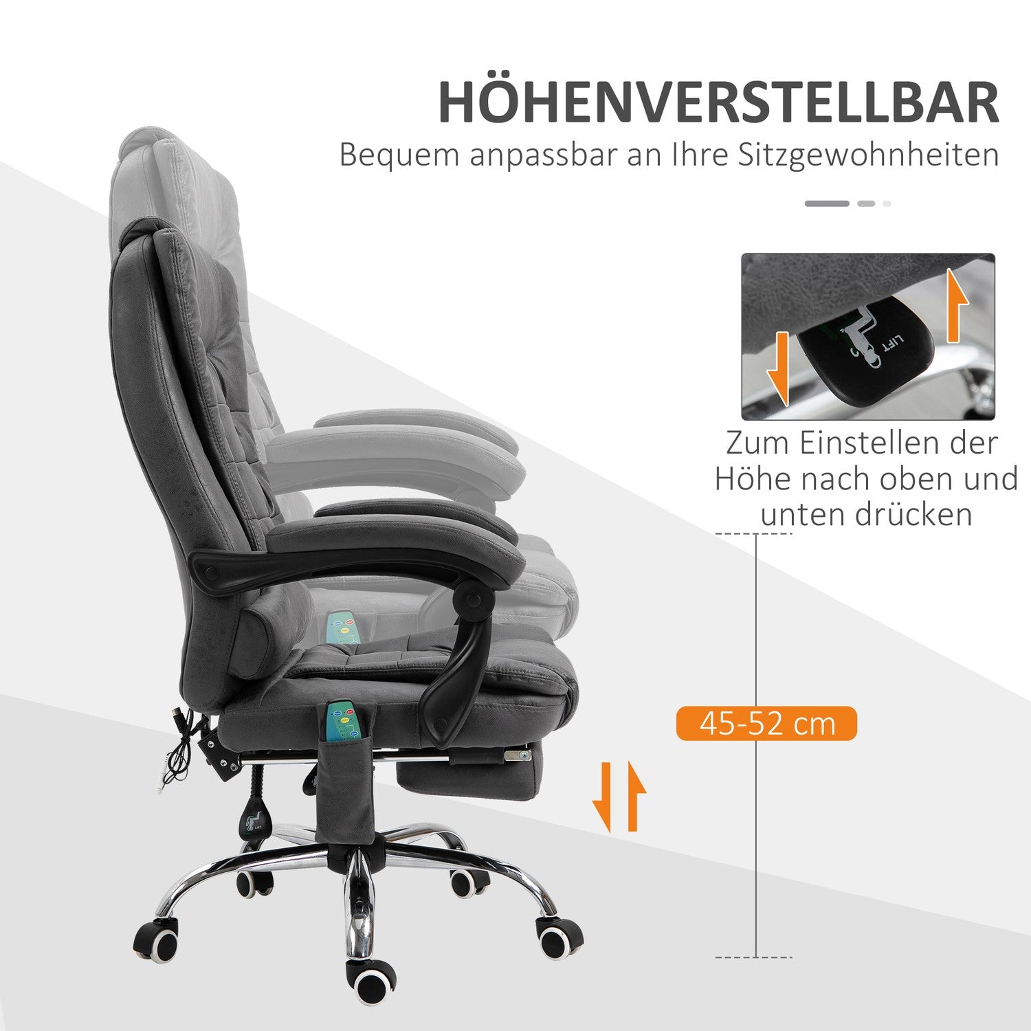 Ergonomisk kontorsstol med massage, värme & fotstöd