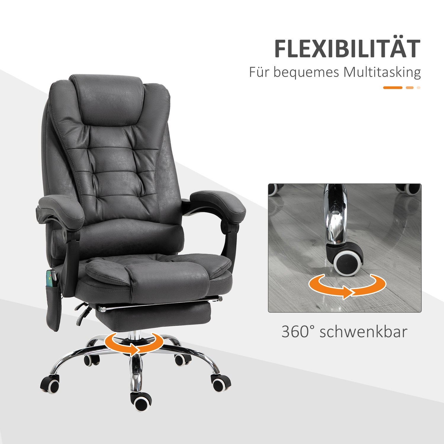 Ergonomisk kontorsstol med massage, värme & fotstöd