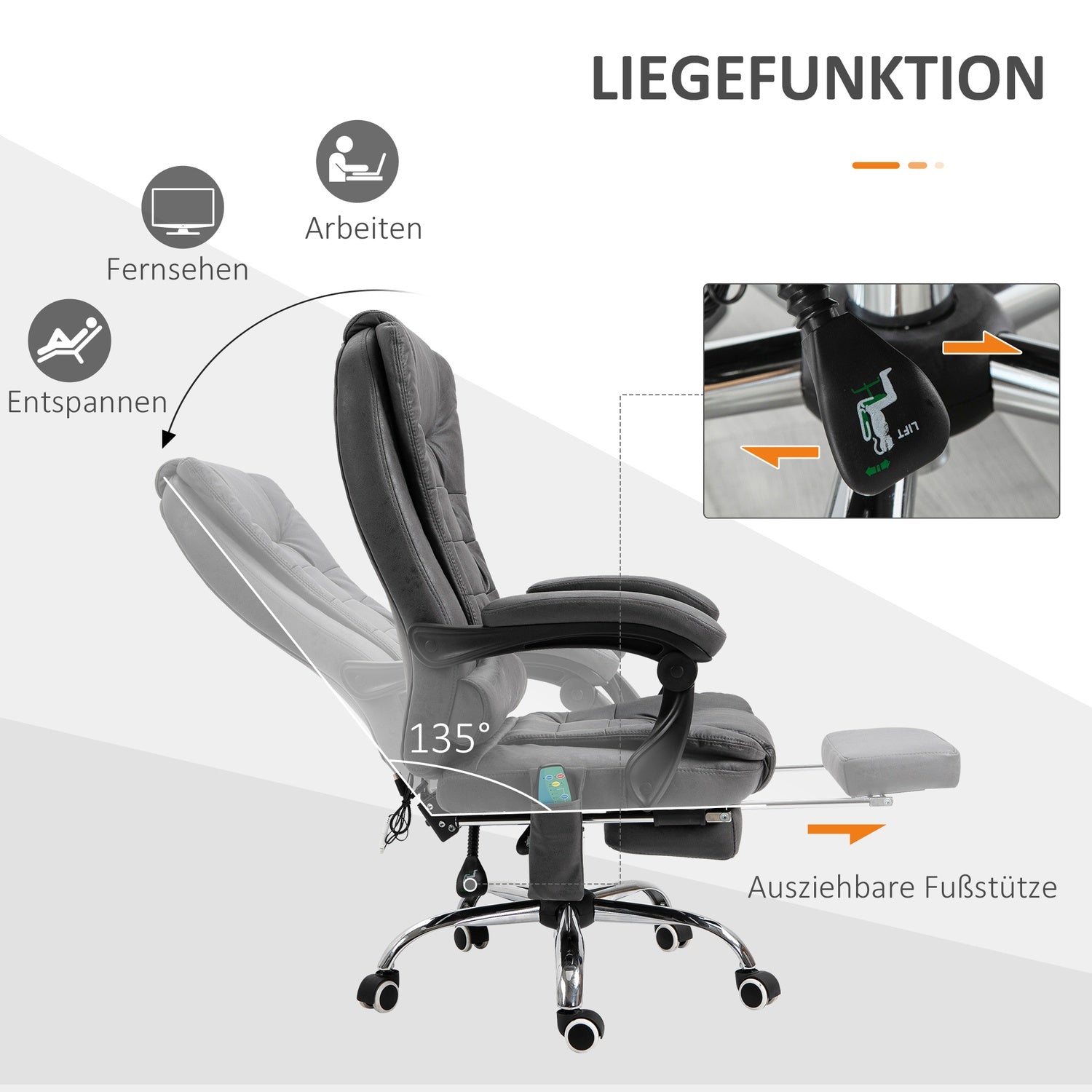 Ergonomisk kontorsstol med massage, värme & fotstöd