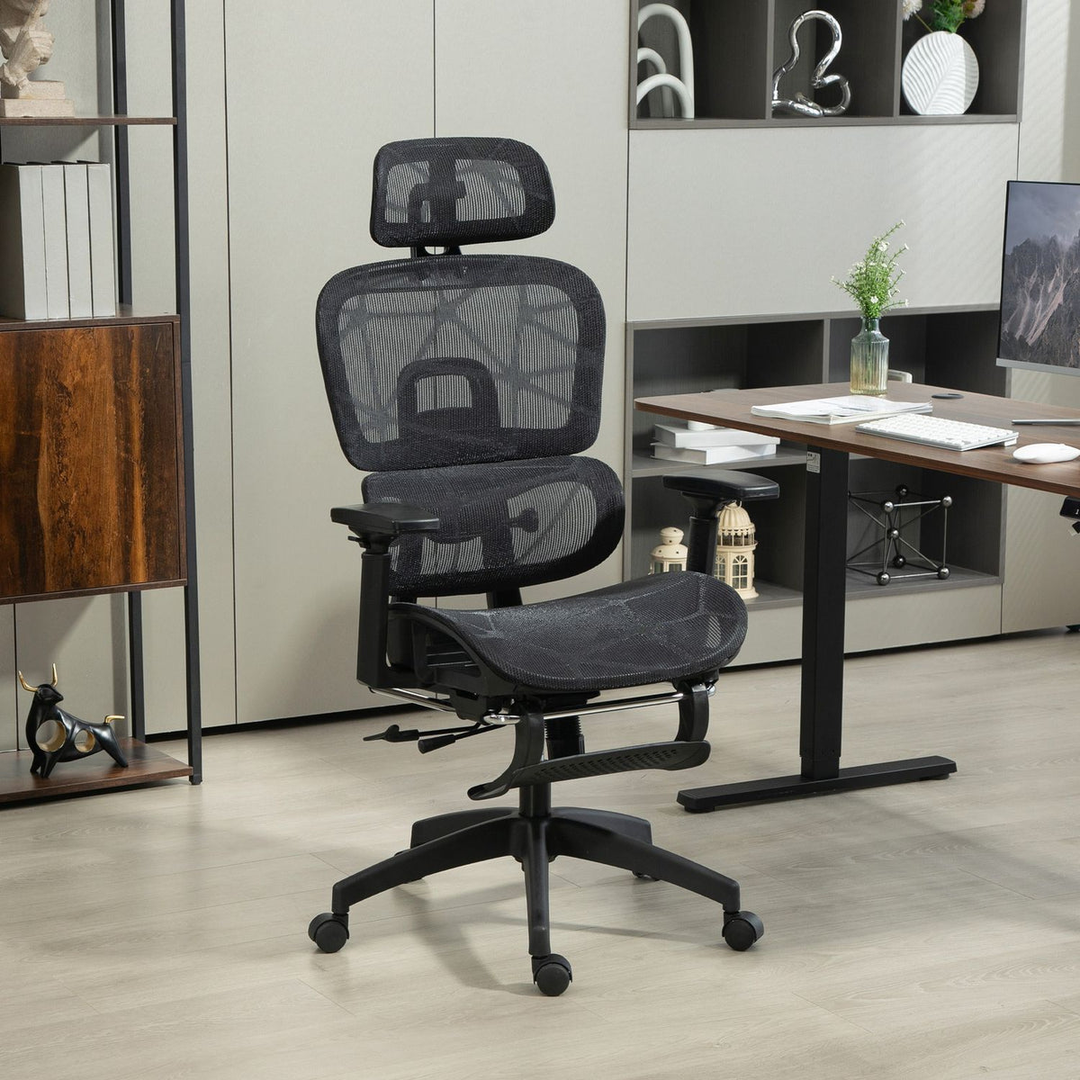 Chaise de bureau ergonomique avec appui-tête, soutien lombaire, pivotant