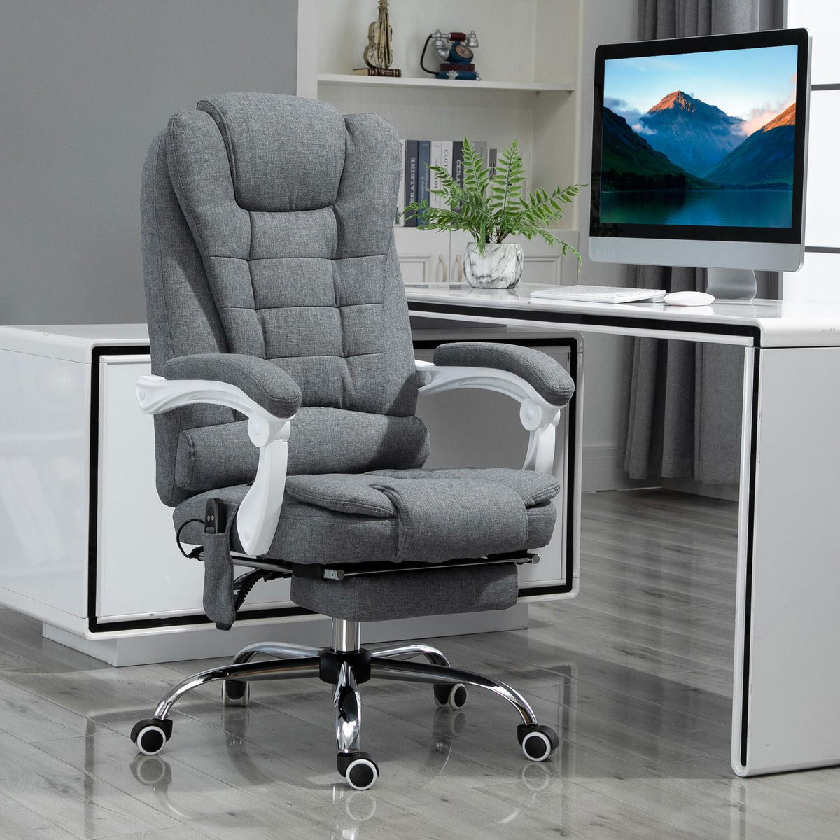 Chaise de bureau ergonomique avec chauffage, massage et repose-pieds