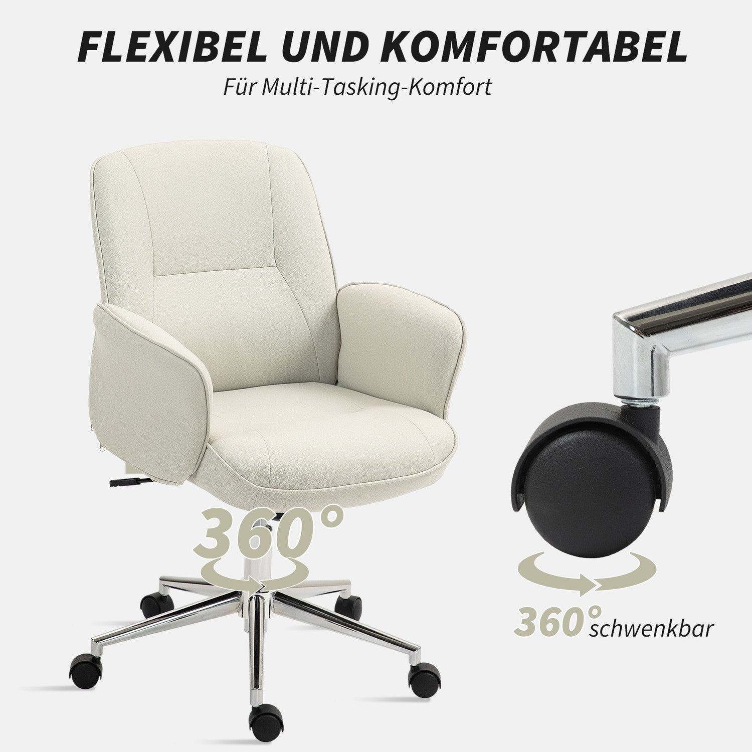 Ergonomisk kontorsstol, mikrofiber, krämvit, justerbar i höjdled