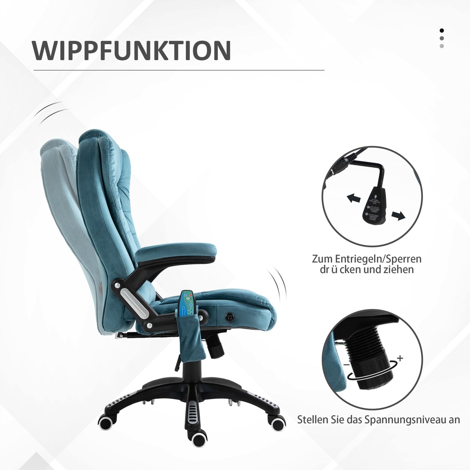 Ergonomisk massagekontorsstol, höjdjusterbar, blå
