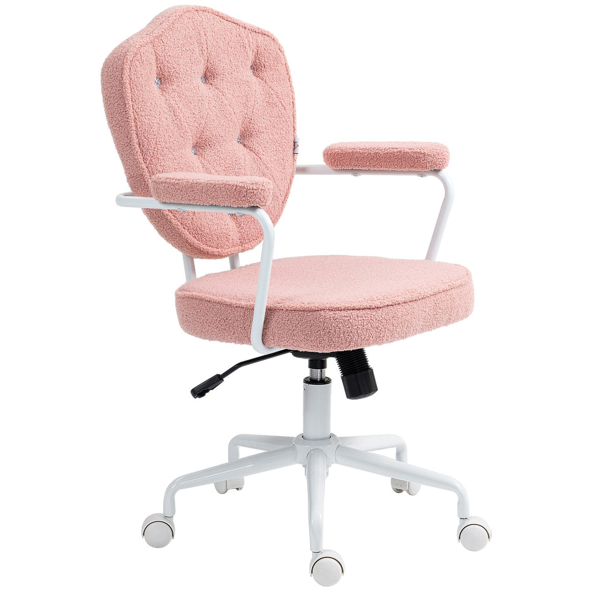 Chaise de bureau ergonomique rose, polaire Teddy, réglable en hauteur