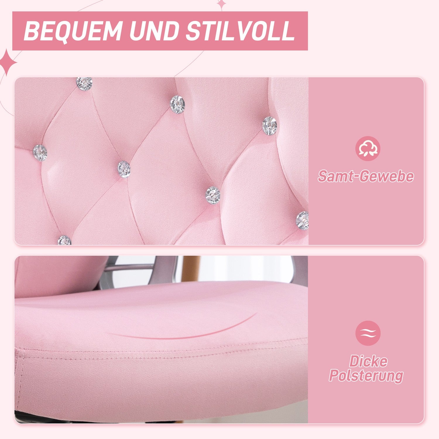 Ergonomisk rosa kontorsstol för kvinnor, höjdjusterbar