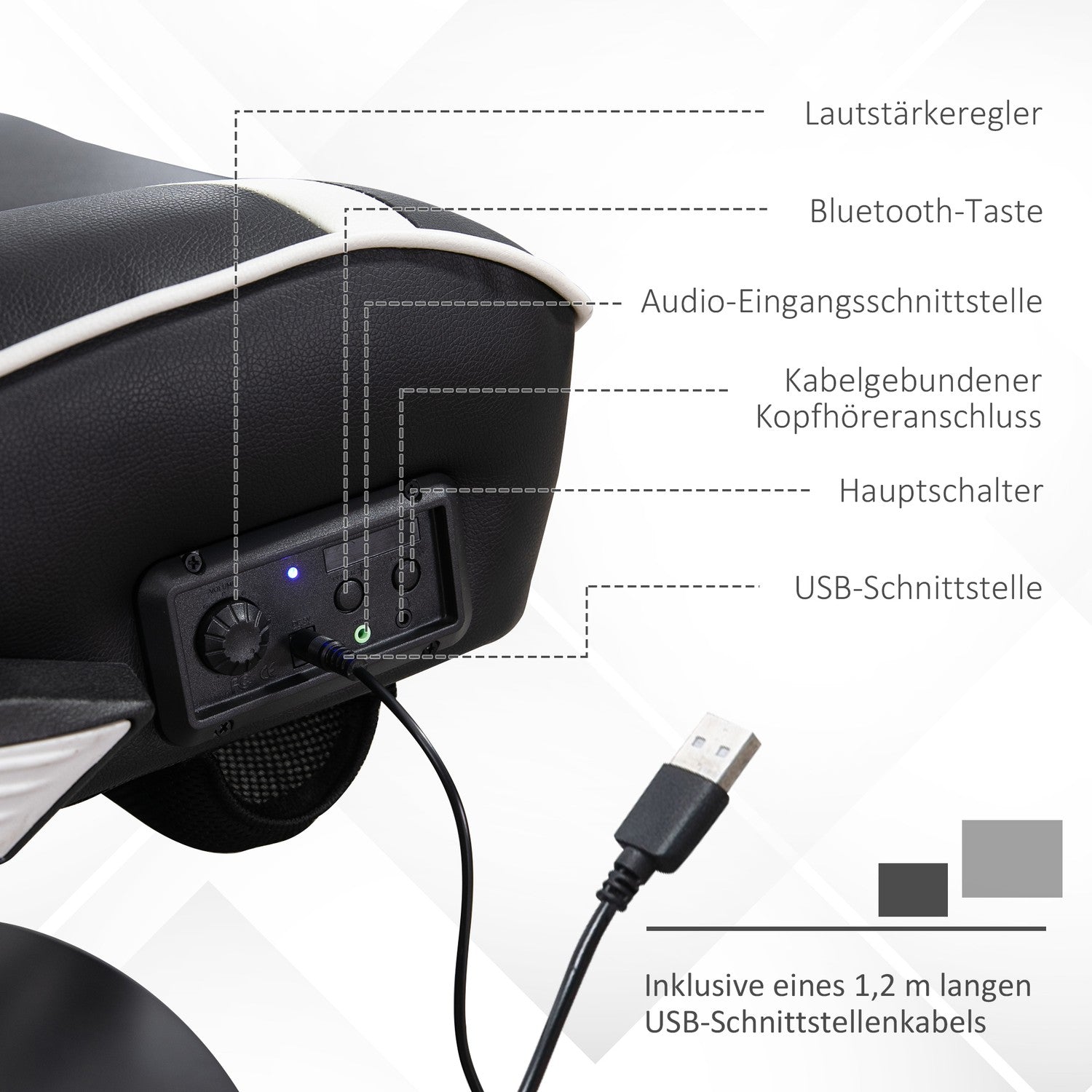 Ergonomisk spelstol med högtalare, justerbar höjd, konstläder