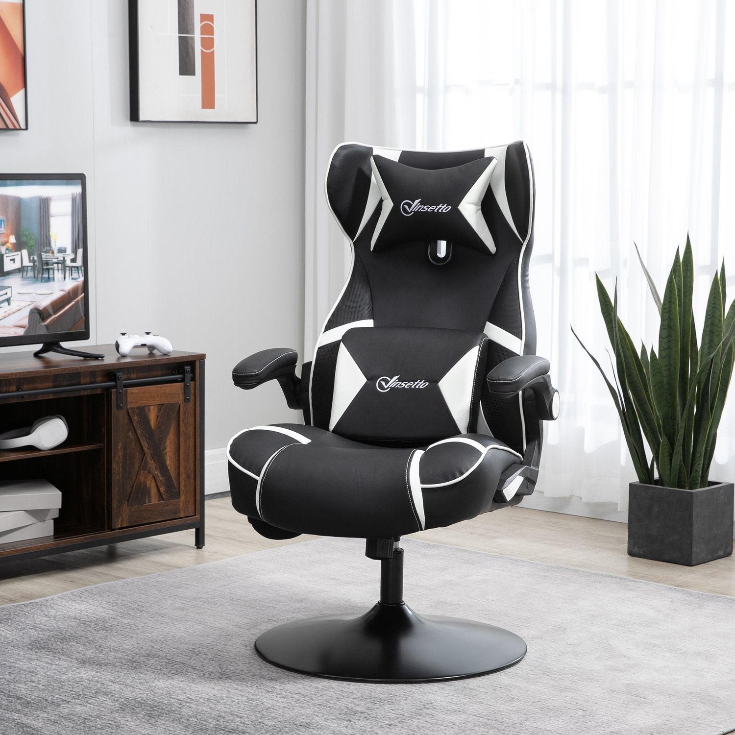 Ergonomisk spelstol med högtalare, justerbar höjd, konstläder