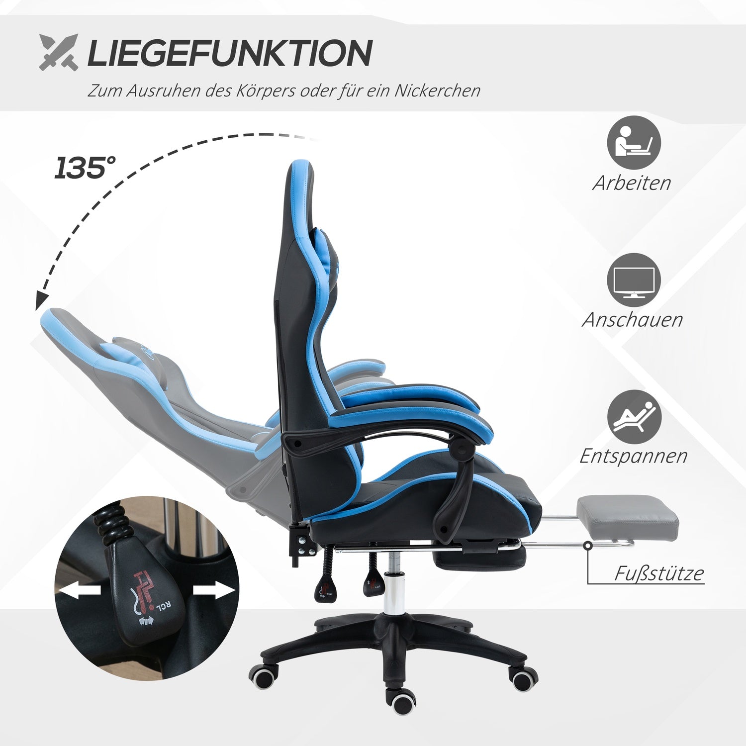 Ergonomisk spelstol med svankstöd och fotstöd
