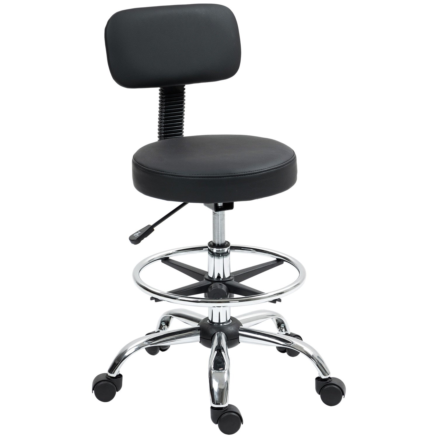 Ergonomisk svart kontorsstol med fotring, justerbar vridbar