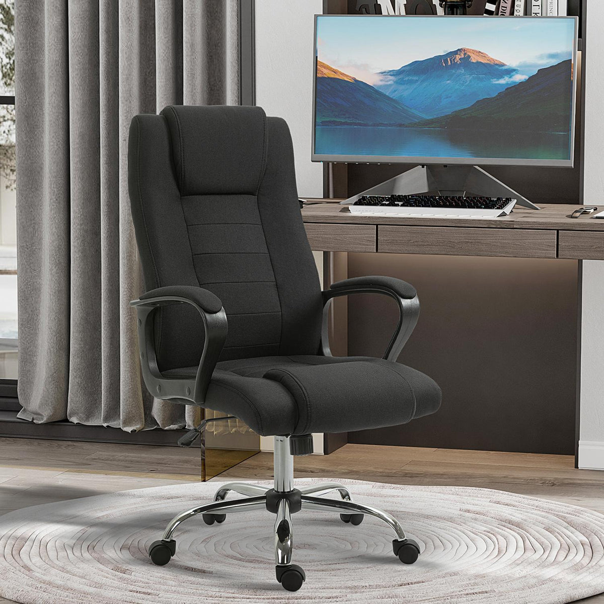 Ergonomischer schwarzer Bürostuhl mit Kopfstütze, höhenverstellbar