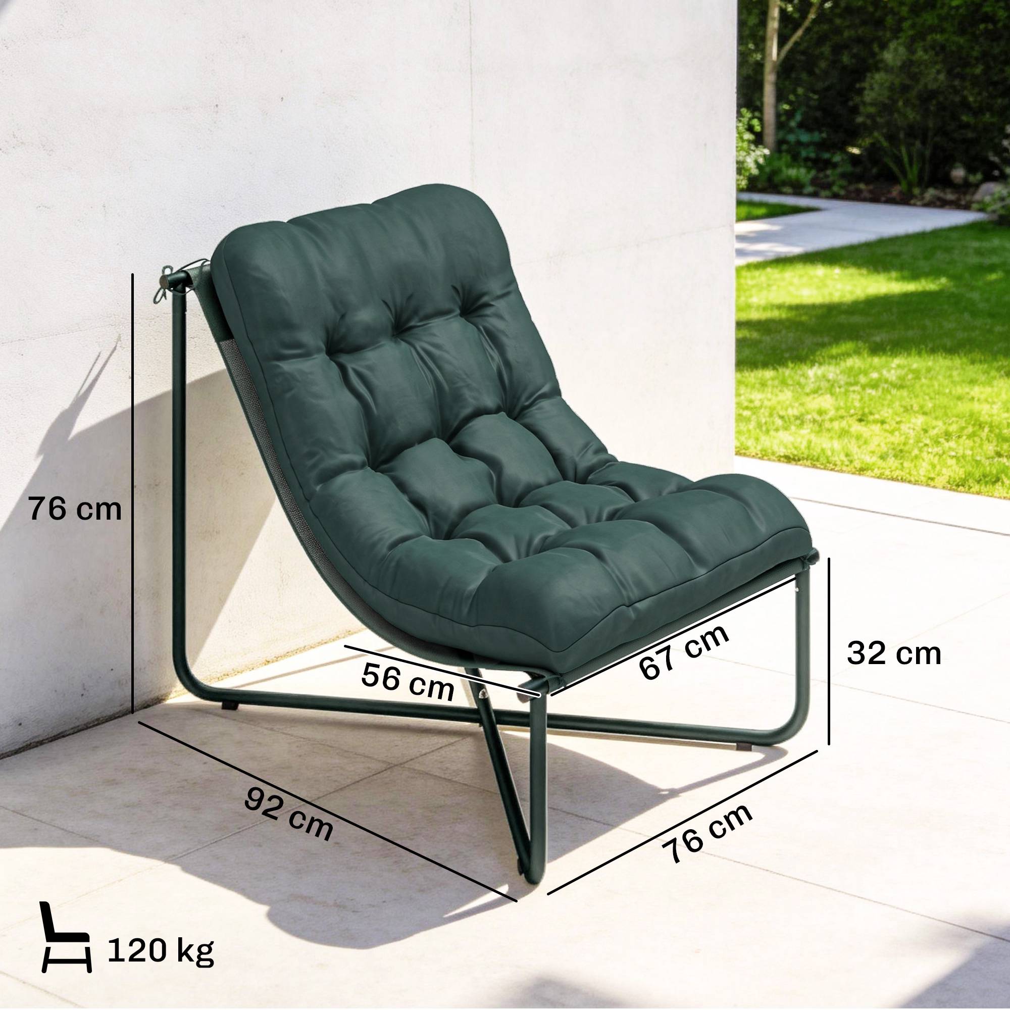 Ergonomisk trädgårdsstol med dyna, ventilerande nät, 120 kg kapacitet