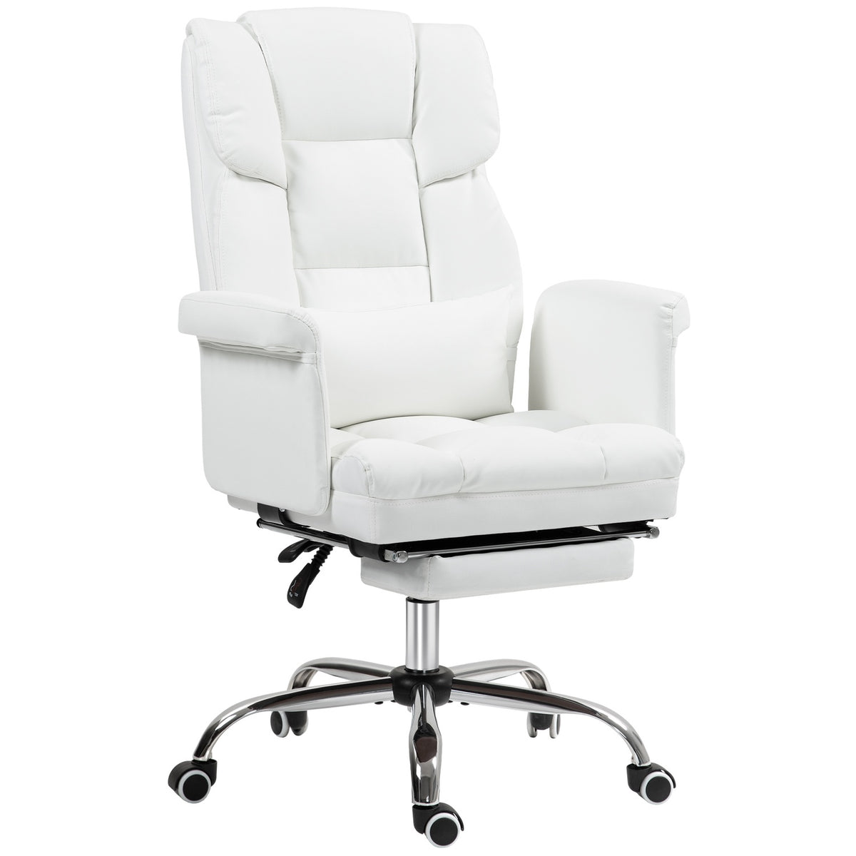 Chaise de bureau ergonomique blanche, allongée & pivotante, soutien lombaire
