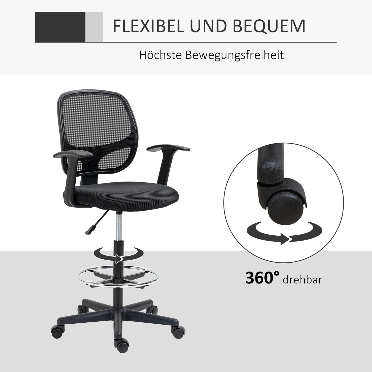 Ergonomisk vridbar kontorsstol med justerbar fotring