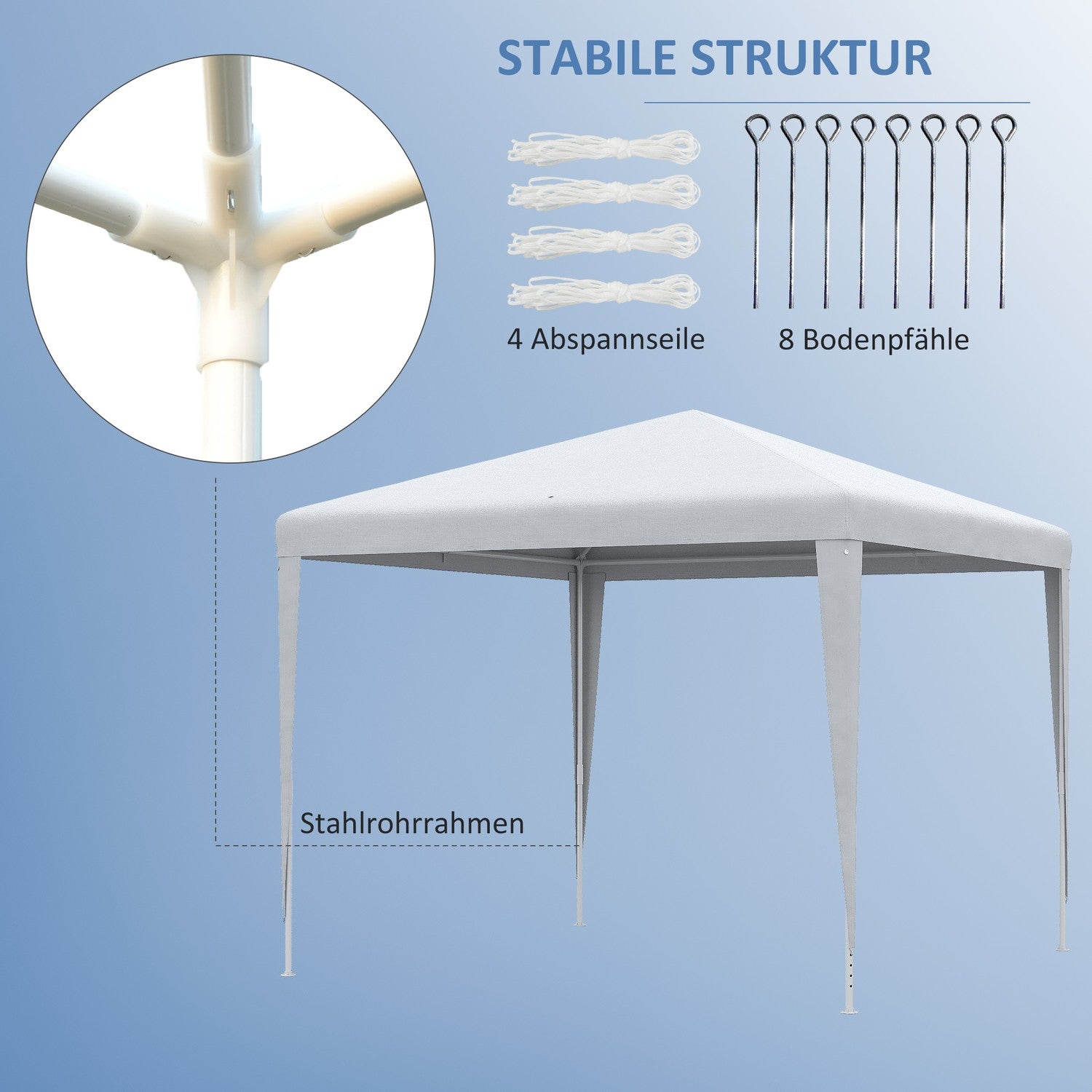 Festtält, 2,7x2,7M, Stabil Stålstomme, Vit Presenning